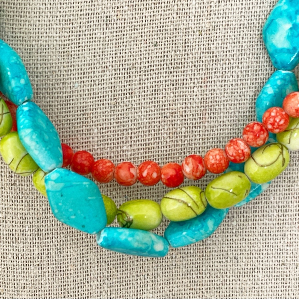 Premier Designs Southwest Beaded Necklace & Bracelet Set Turquoise Coral Lime - Picture 3 of 8